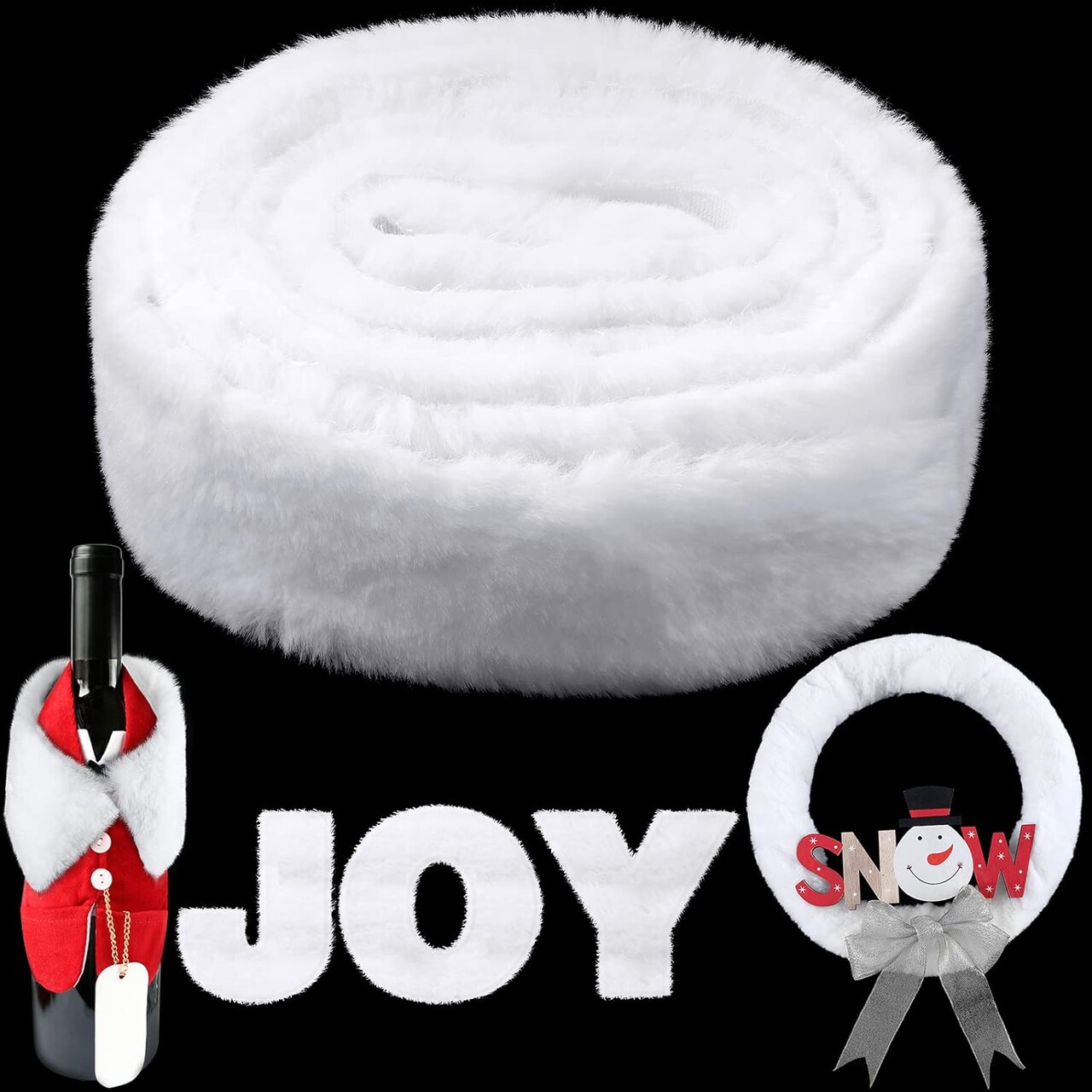 Christmas White Faux Fur Trim Ribbon Garland for Crafts 3.15 Inches Artificial Faux Furry Fabric Roll Holiday Fur Accessory for Christmas Tree Decor Xmas Party DIY(4 Pcs)